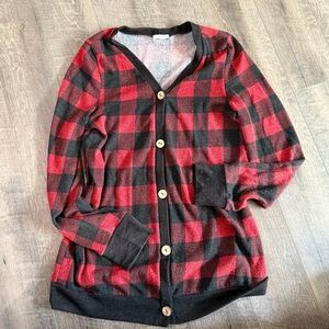 Red and Black Plaid Cardigan